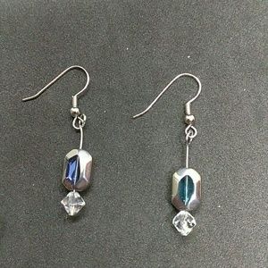 Blue & Silver Glass Crystal Handmade Earrings